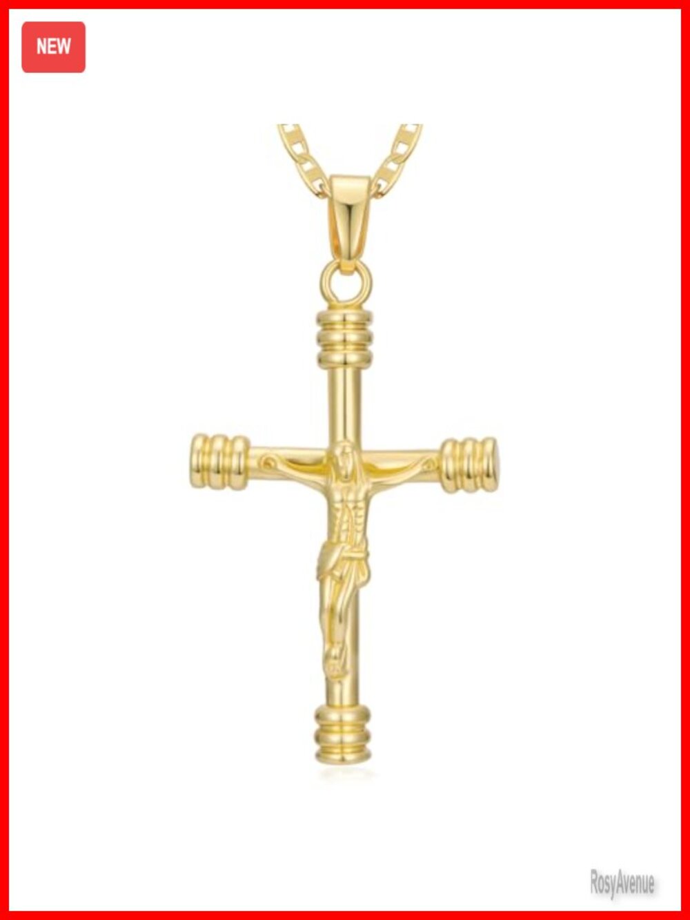 14k Gold Plated Cross Necklace Crucifix Pendant Chain Religious Jewelry